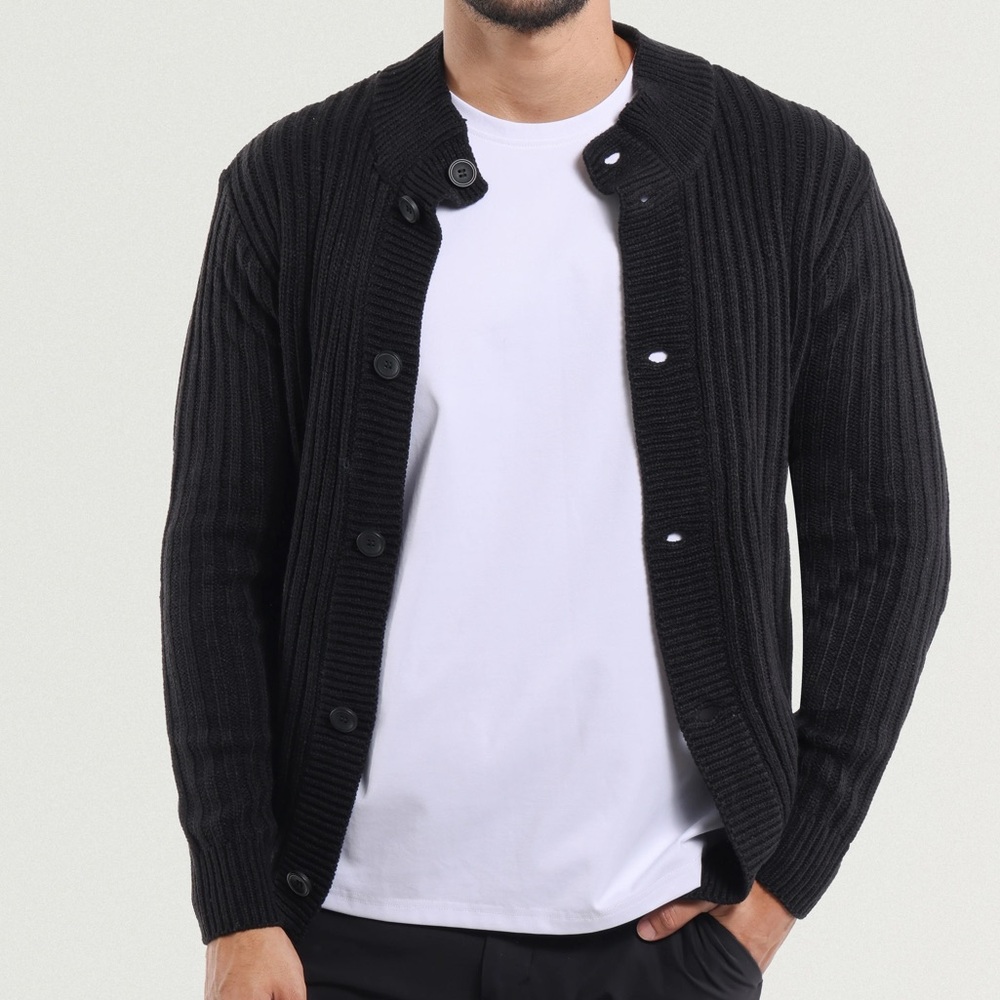 XRAY Black Ribbed Cardigan Sweater - LG - New